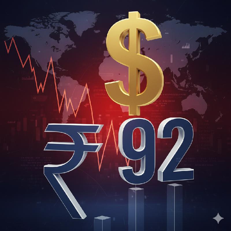 रुपये की ऐतिहासिक गिरावट: अमेरिकी डॉलर के सामने 92 तक फिसला भारतीय रुपया